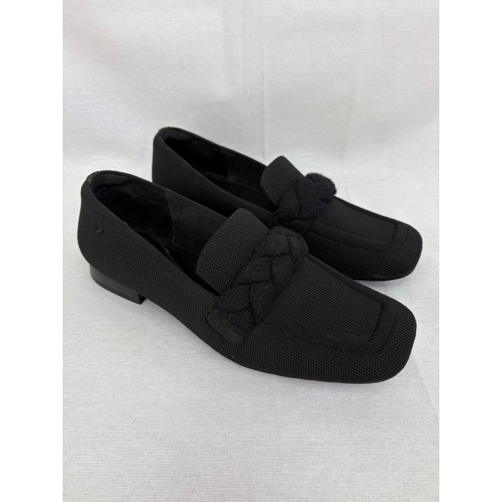 Vivaia Caitlin 2.0 Knot Loafers Black Braid Detail Square Toe Travel Size 10.5